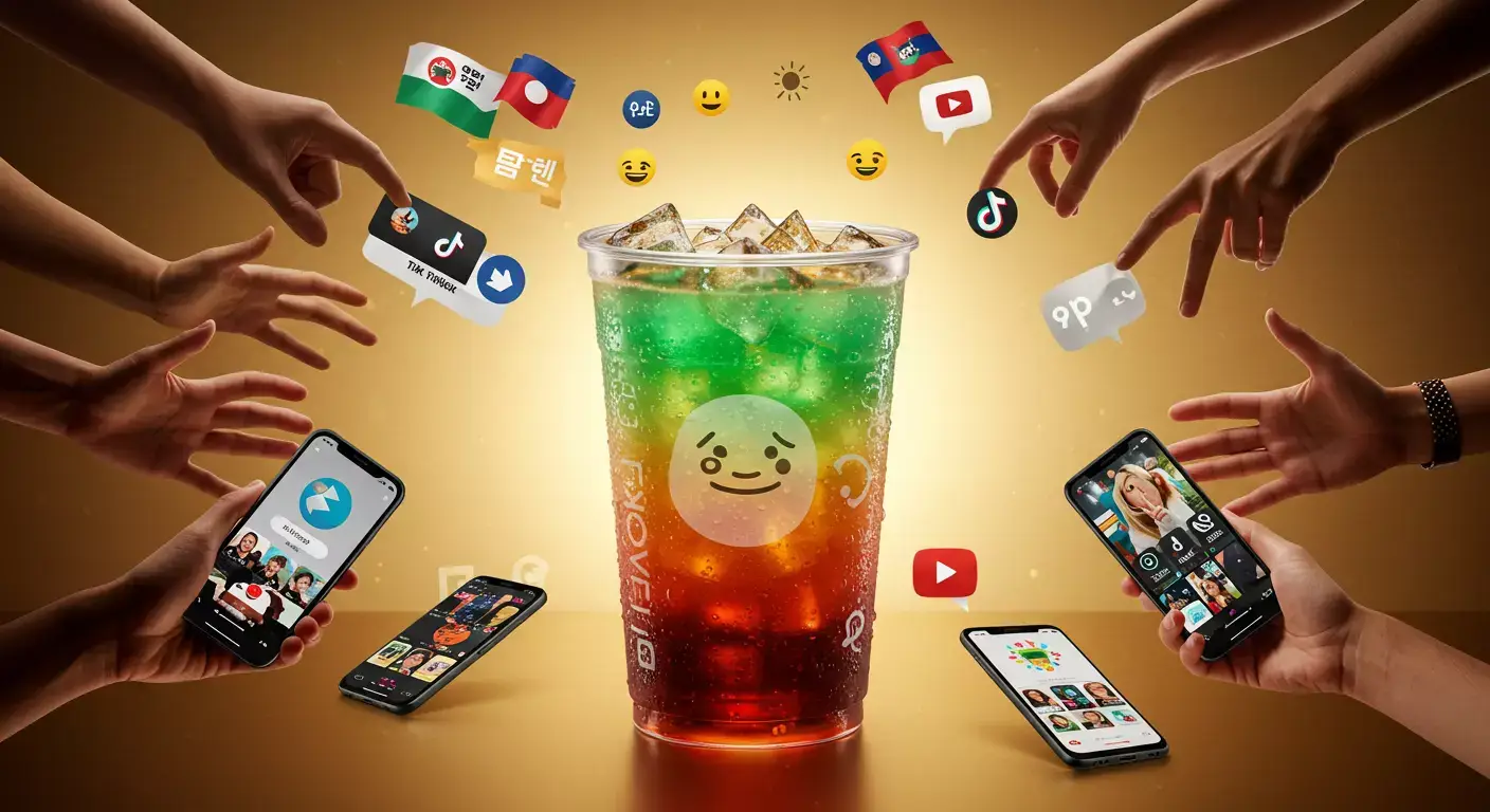 Một hình ảnh tượng trưng cho ảnh hưởng văn hóa của văn hóa cốc đá của cửa hàng tiện lợi Hàn Quốc trên toàn thế giới.