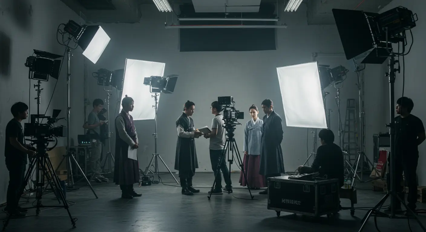 Bastidores da produção de K-dramas da Netflix com diretores e atores coreanos em gravação