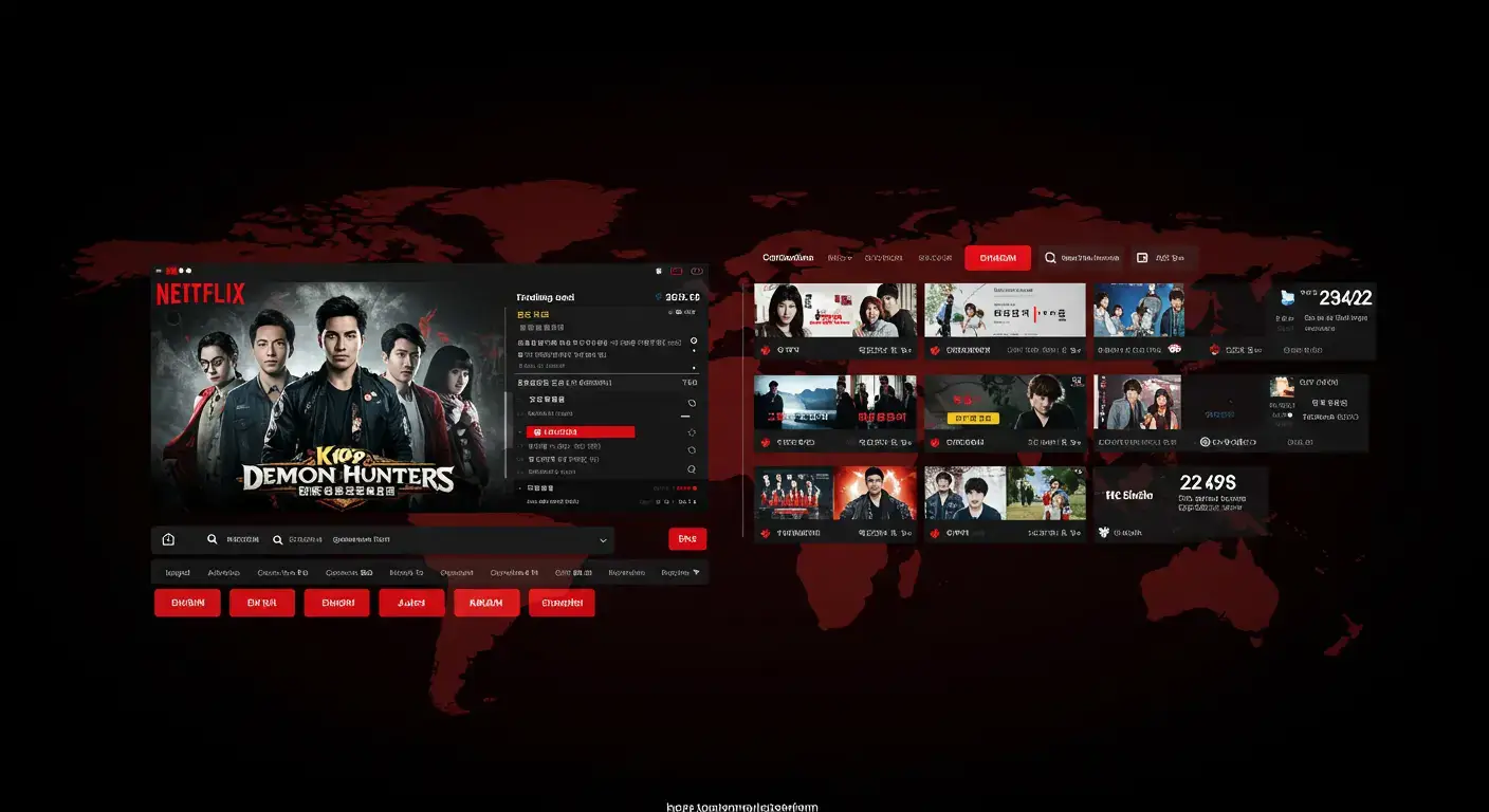 KPop Demon Hunters auf der Netflix-Plattform, mit gleichzeitiger weltweiter Veröffentlichung und Untertiteln in mehreren Sprachen.