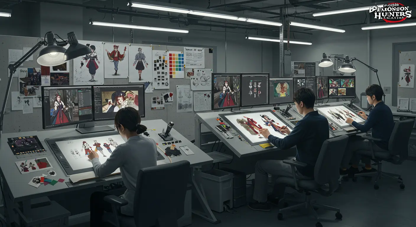 Szenen, die den einzigartigen Animationsstil von KPop Demon Hunters zeigen - Charakterdesigns, die traditionelle koreanische Kostüme mit modernen K-Pop-Styles kombinieren