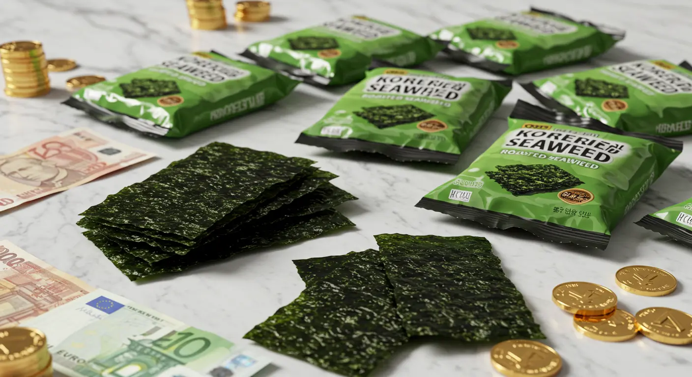 Imagem comercial com produtos premium de gim coreano e moedas internacionais representando o recorde de exportação de 997 milhões de dólares em 2024.