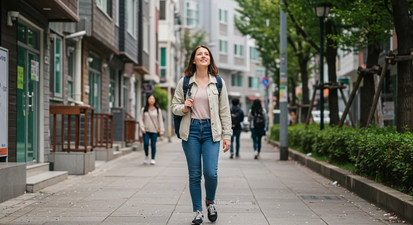 A foreign student looking for a boarding house in a university district in Seoul, South Korea.