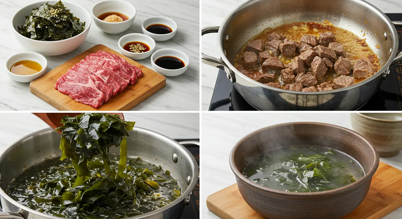 Korean beef seaweed soup step by step cooking process