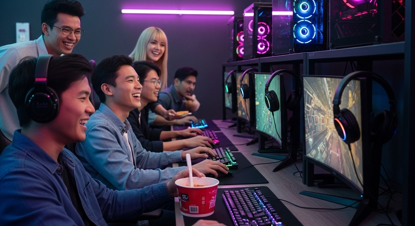 PC방에서 게임을 즐기는 사람들