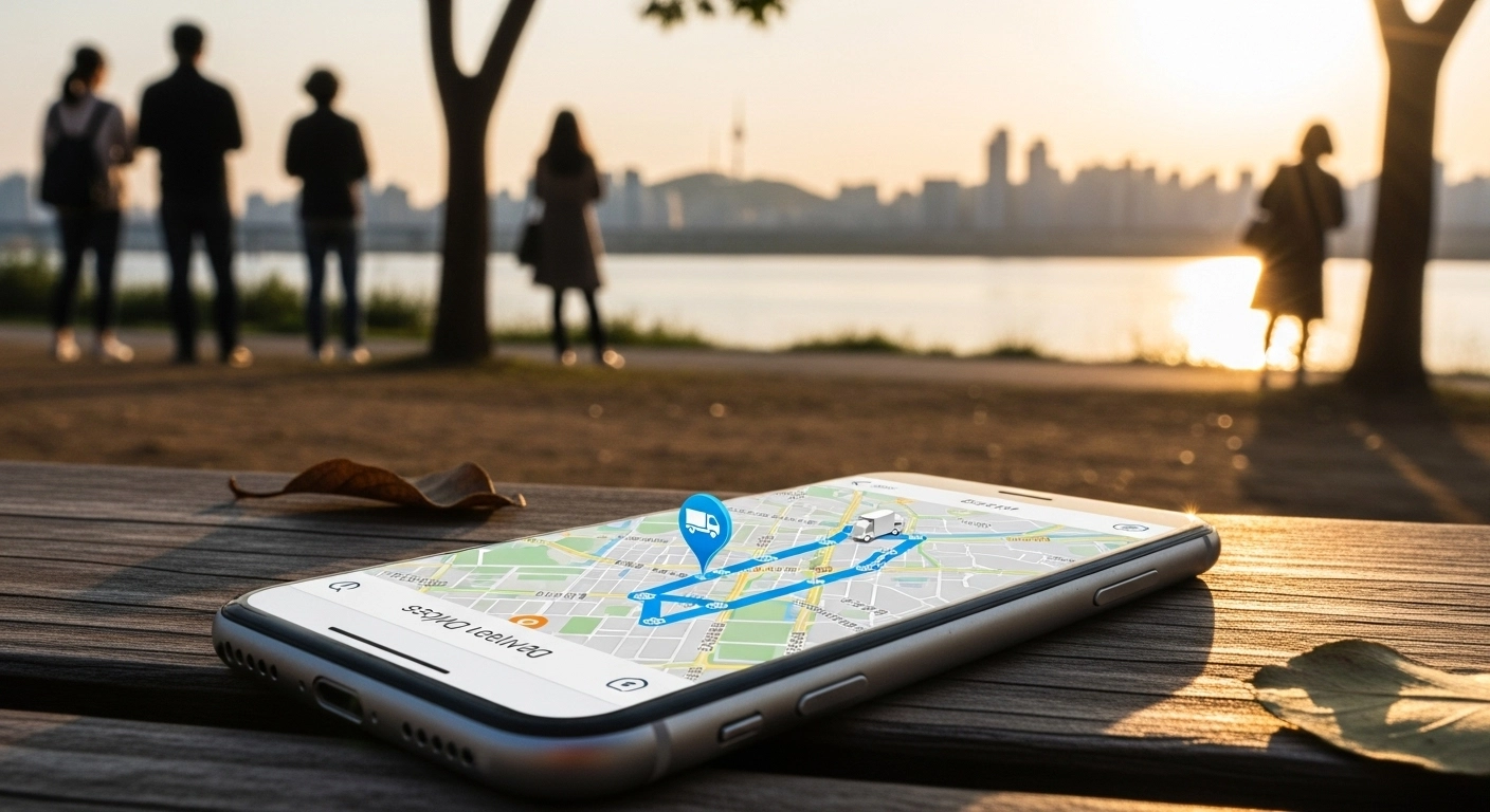 배달 추적 화면과 실시간 위치 표시