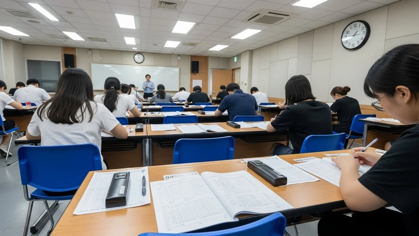 TOPIK PBT 시험장에서 응시하는 수험생들의 모습